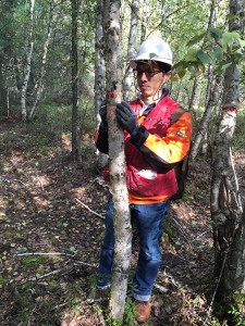 沈宗荏到亞伯達省的森林樣地，進行實地田野調查，這些數據對於監測樹木生長，與統計建模，都扮演著重要角色。